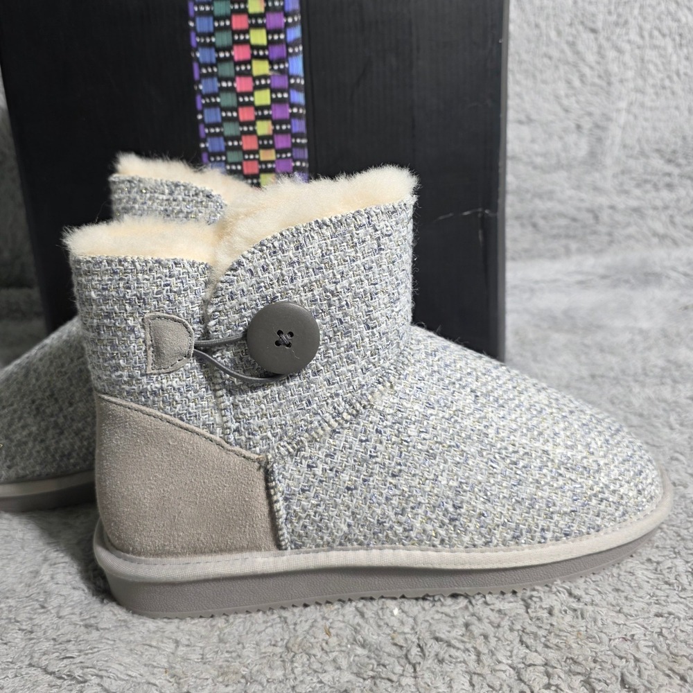 Bernie Mev Sheena Grey Shearling Lined Tweed Ankle Boots Booties 7.5 M EU 38 NEW